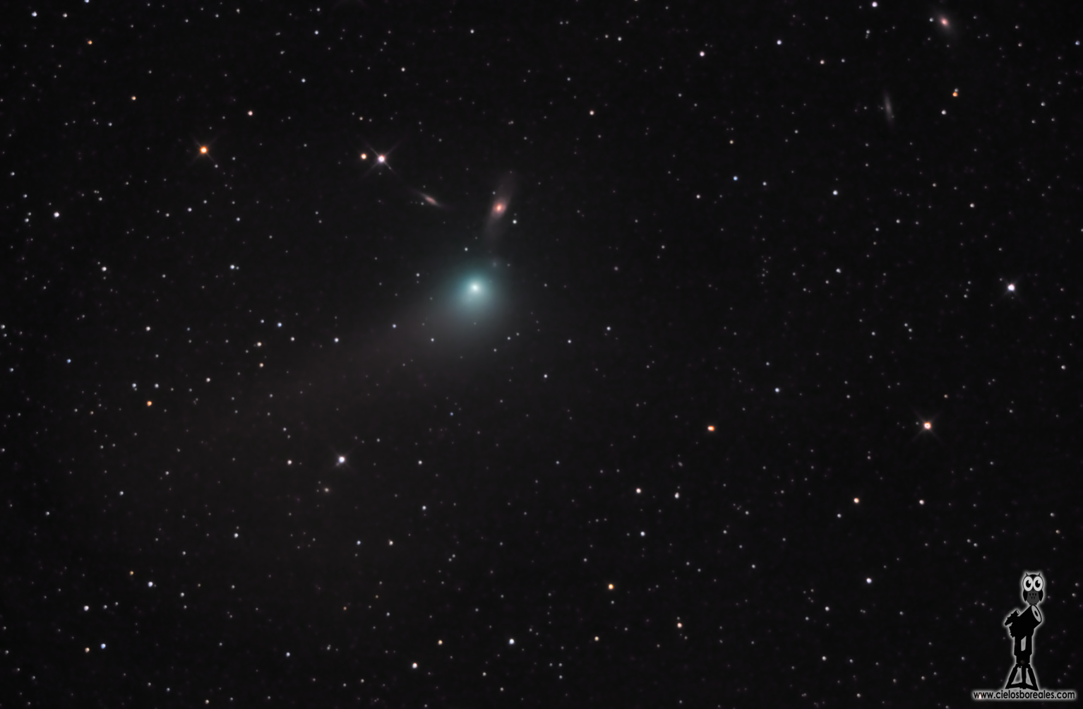 Cometa C/2015 V2 Johnson y galaxias en Virgo
