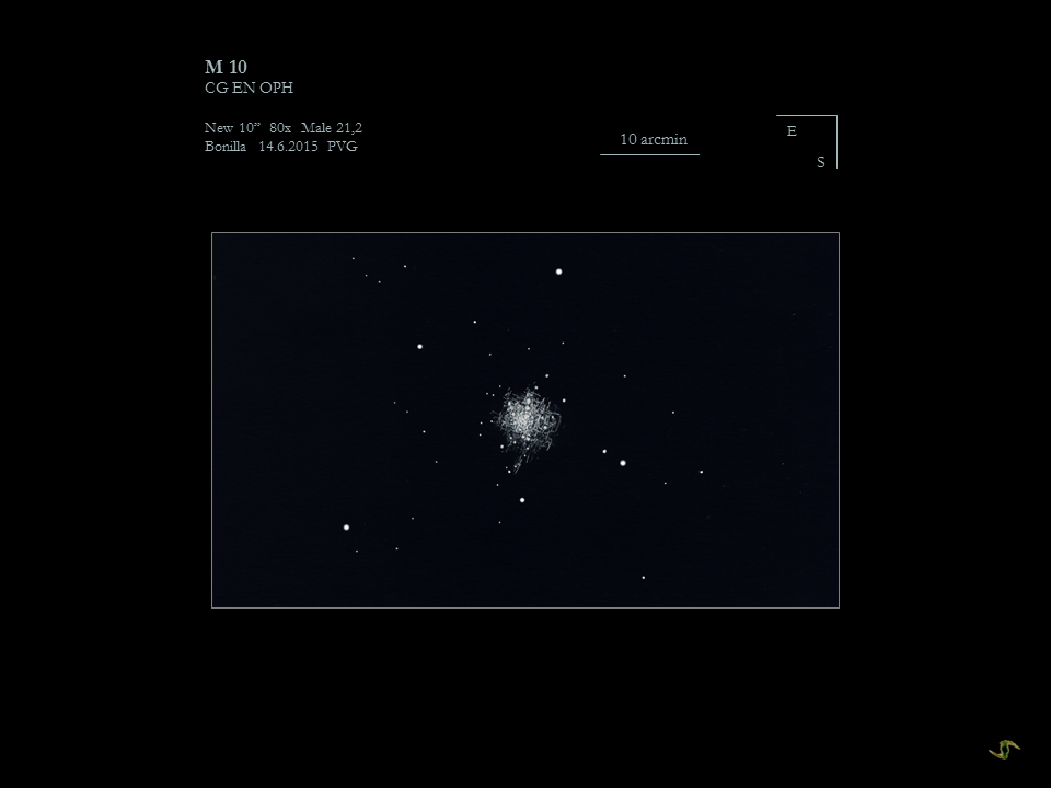 Dibujo astronómico de cielo profundo 11 M 10 rotring 14.6.2015 hang