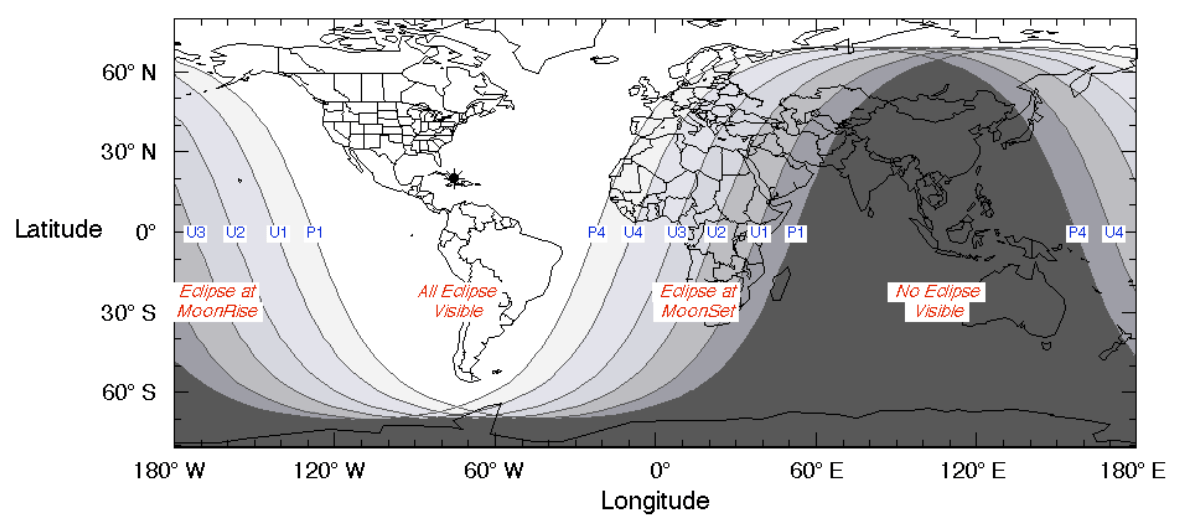 Visibilidad del eclipse lunar. Fuente Wikipedia.