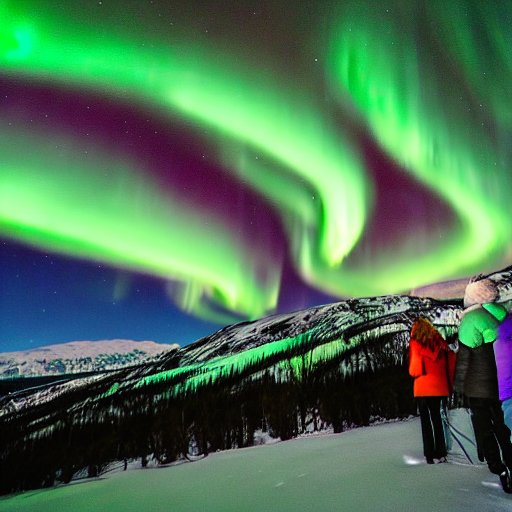 Un grupo de personas admirando auroras boreales