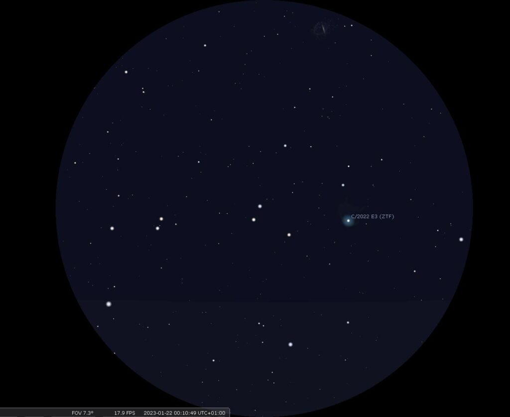 visión del cometa C/2022 E3 ZTF con prismáticos 10x50