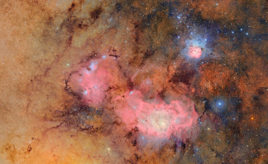 Imagen de las Nebulosas de la Laguna y Trífida obtenidas por el telescopio Vera C. Rubin